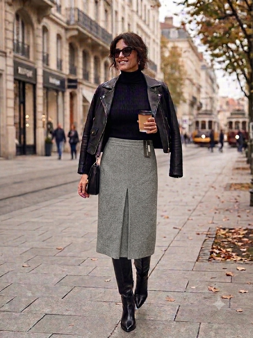 Classic Gray Midi Pencil Skirt with Center Front and Back Pleat